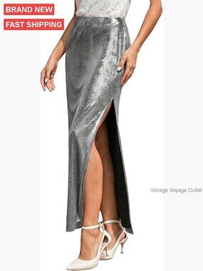 Satin A-Line Maxi Skirt High Waist Flowy Cocktail Wedding Party Outfit